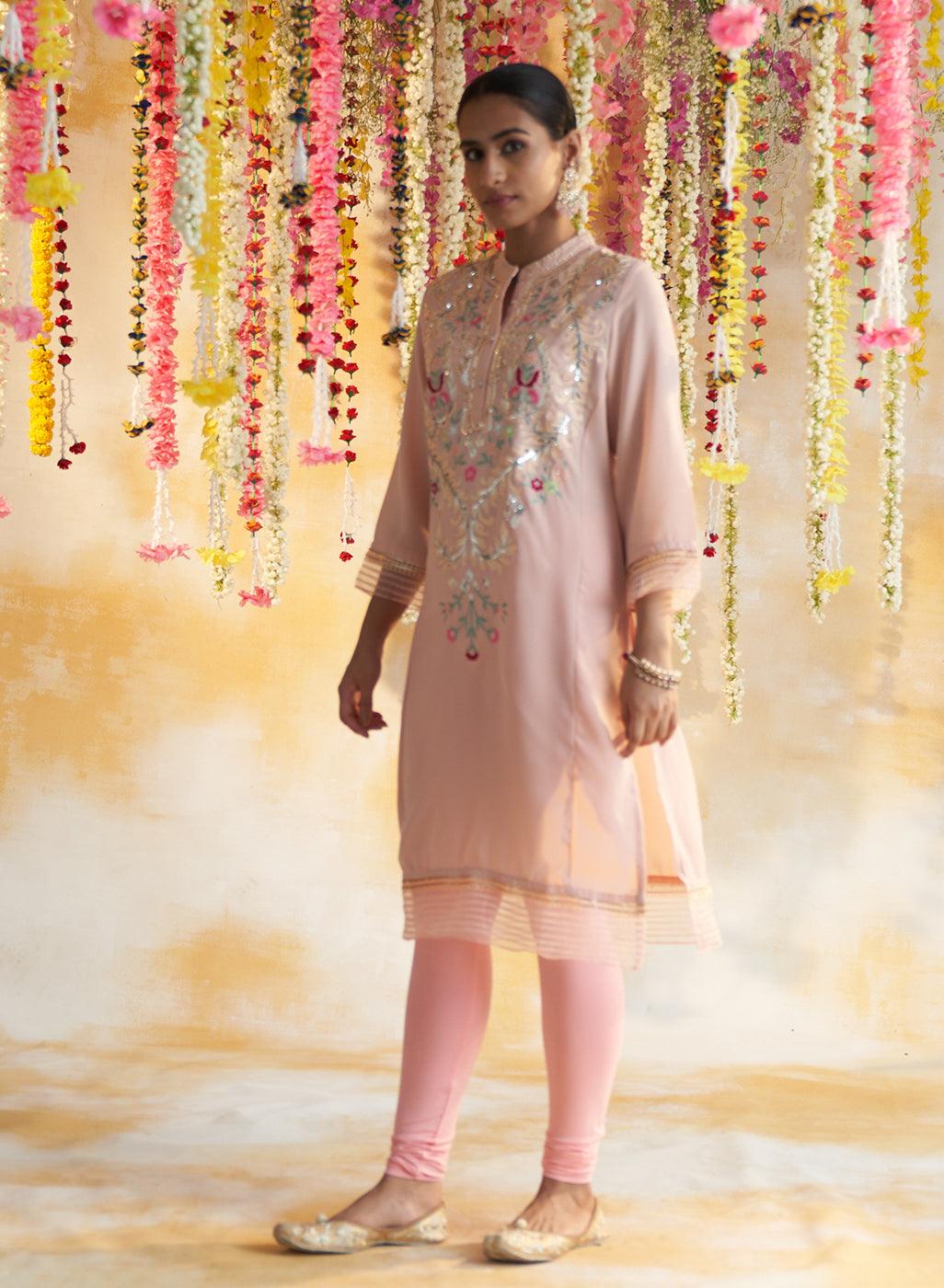 Pearl Peach Kurta With Embroidery - Lakshita
