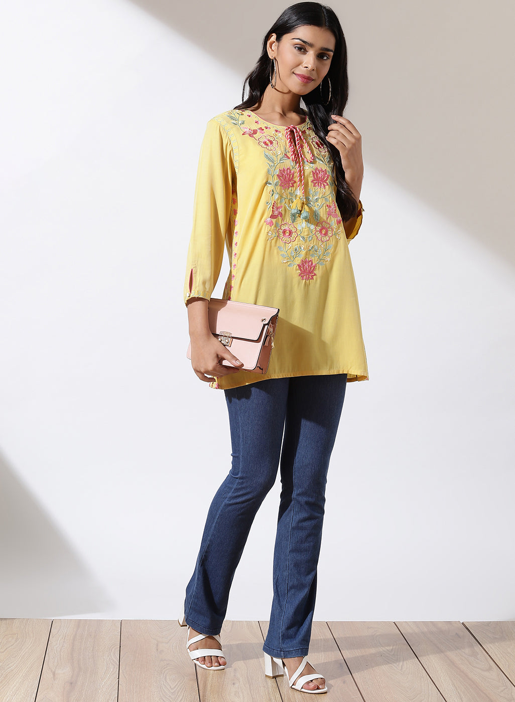 Yellow Alora Collection Tunic With Embroidery