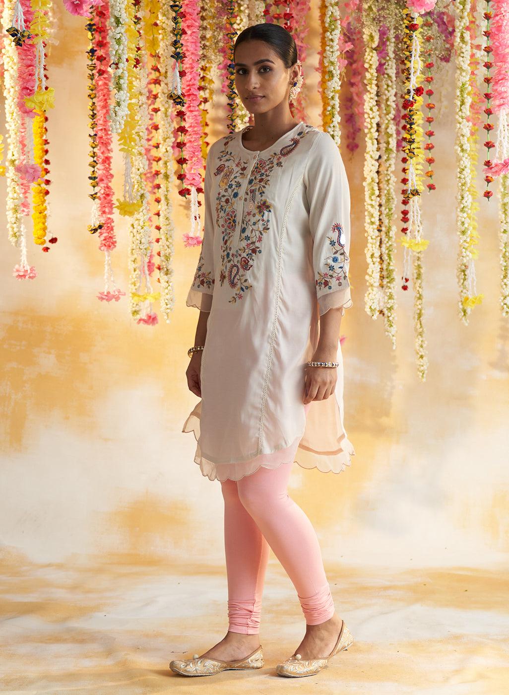 Ivory Solid Kurta with Multicolor Embroidery - Lakshita