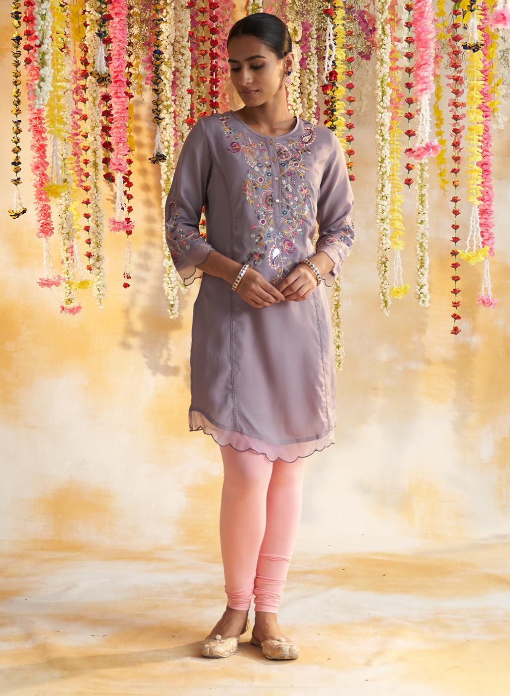 Lavender Solid Kurta with Multicolor Embroidery - Lakshita