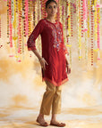 Red Solid Kurta With Multicolor Embroidery - Lakshita