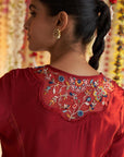 Red Solid Kurta With Multicolor Embroidery - Lakshita