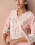 Blush Pink Alora Collection Kurta With Lace Detail