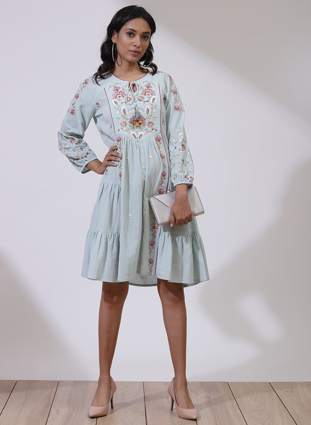 Light Blue Dusk till Dawn Collection Dress With Heavy Embroidery