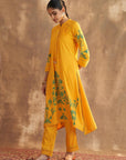 Yellow Printed Kurta Set With Pleat Details - Lakshita