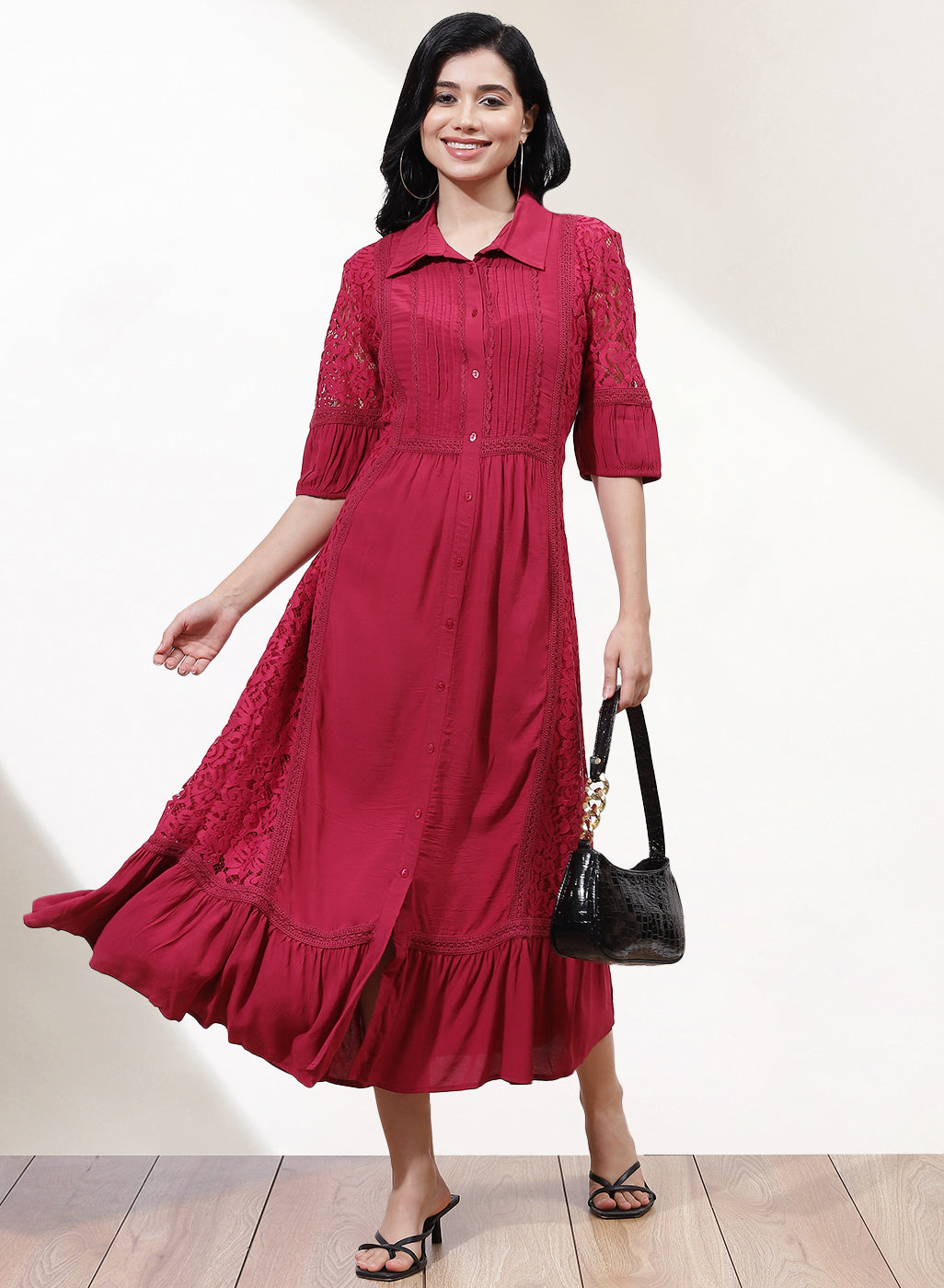 Fuschia Russell AM-PM Collection Net Dress-22AWLK02856-7 – Lakshita