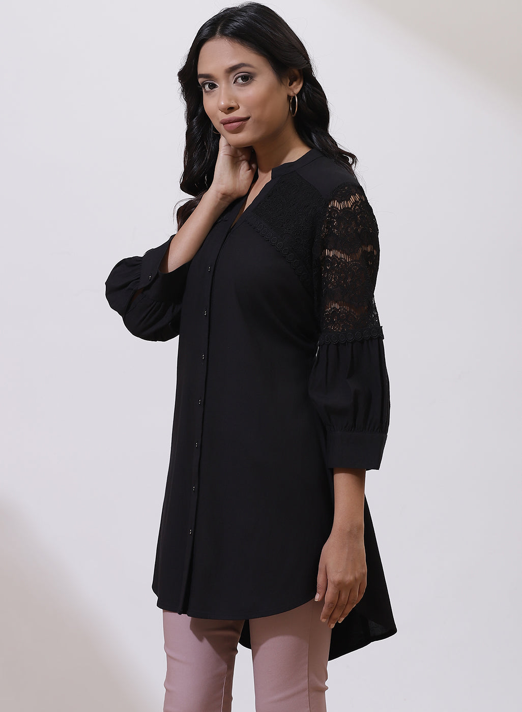 Black Alora Collection Shirt With Lace Detail