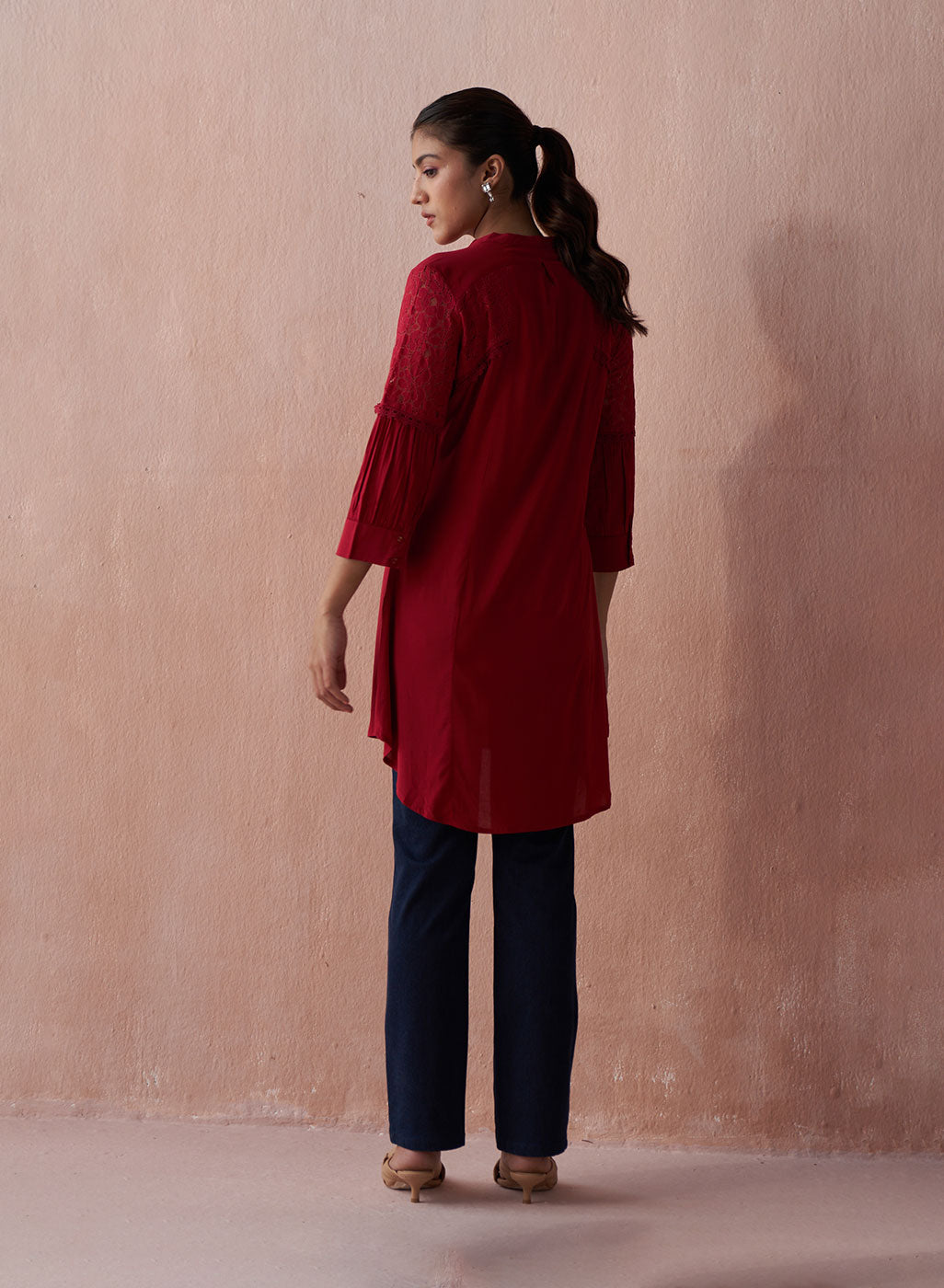 Red Alora Collection Shirt With Lace Detail