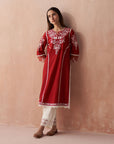 Red Alora Collection Kurta With Embroidery And Lace Detailing