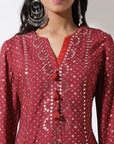 Maroon Dhaage Collection Kurta With Placement Embroidery
