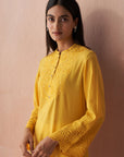Yellow Alora Collection Kurta WIth Schiffli and Lace Detailing