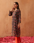 Black Dhaage Collection Kurta With Placement Print  & Embroidery