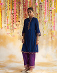 Blue Solid Kurta Set With Embroidery - Lakshita