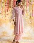 Pink Kurta Set With Chain Stitch Embroidery - Lakshita