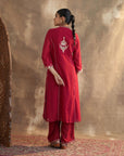 Red Kurta Set With Delicate Embroidery - Lakshita