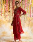 Red Kurta Set With Heavy Embroidery - Lakshita