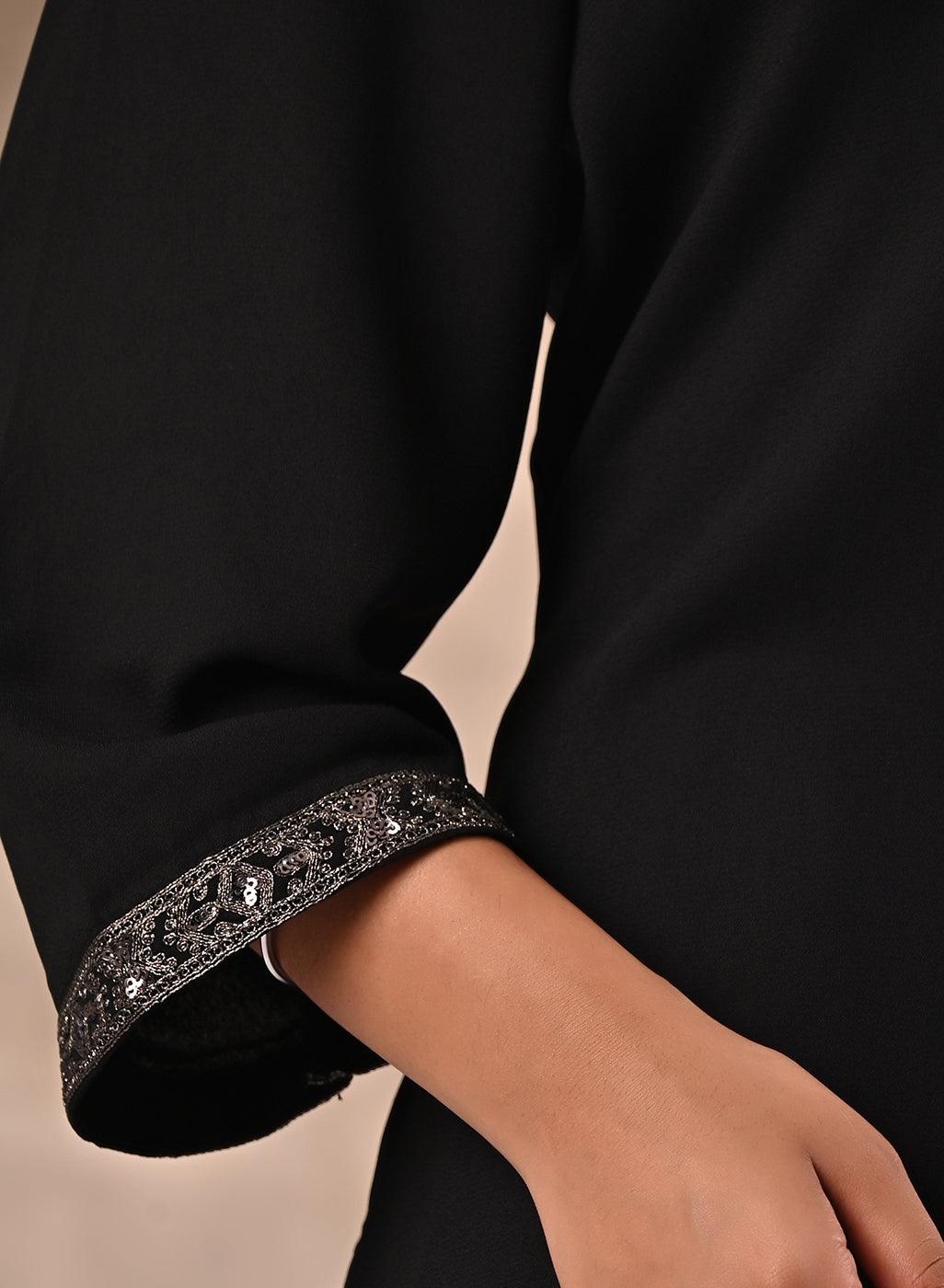 Black Kurta Set With Intricate Embroidery & Front Slit - Lakshita