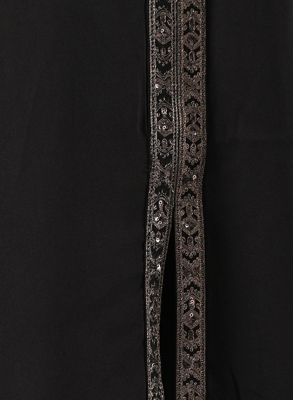 Black Kurta Set With Intricate Embroidery & Front Slit - Lakshita