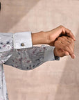 Grey Satin Shirt with Floral Print & Round Hem - Lakshita
