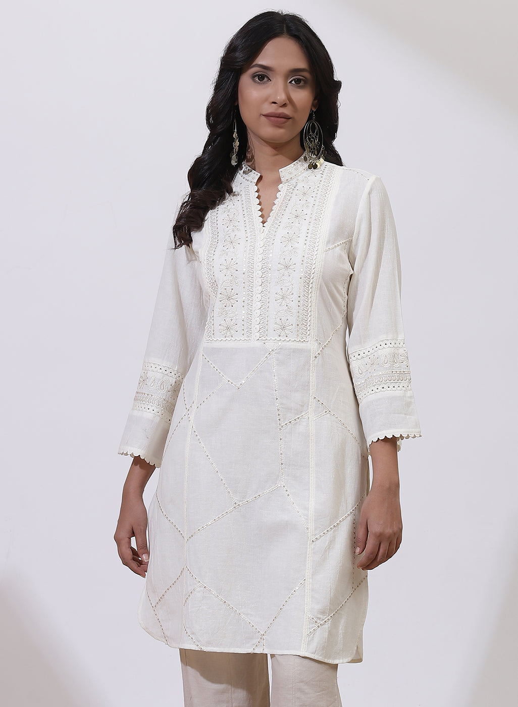 Ivory Kurti With Delicate Embroidery