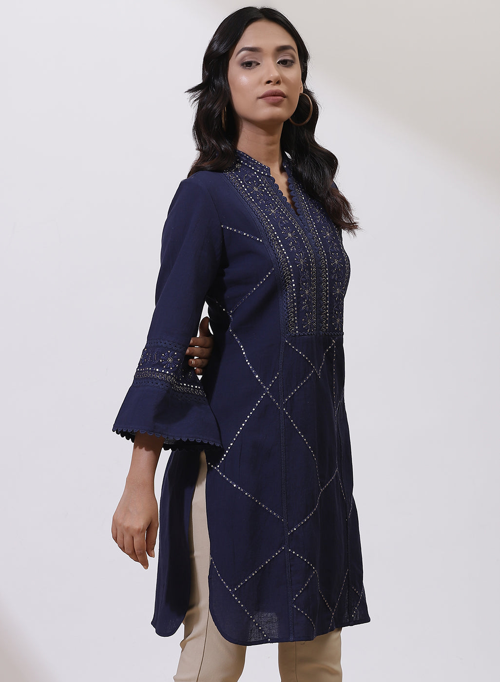 Navy Kurti With Delicate Embroidery