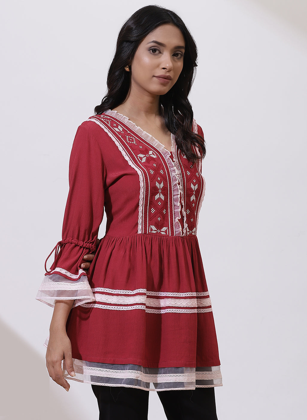 Red Tunic With Embroidery &amp; Lace
