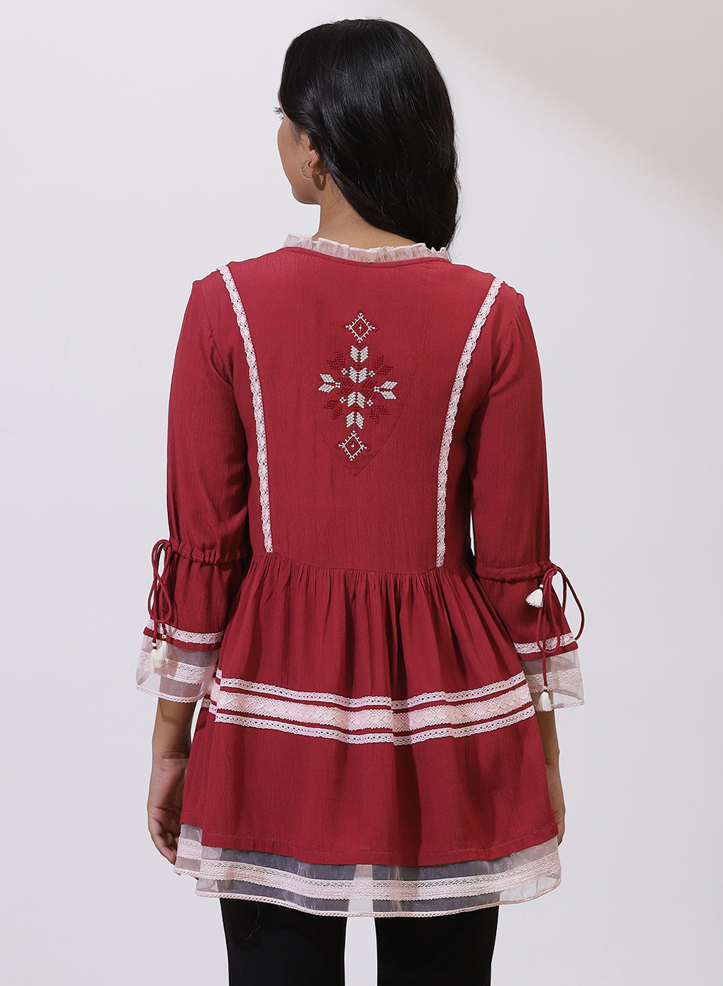 Red Tunic With Embroidery &amp; Lace