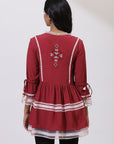 Red Tunic With Embroidery & Lace