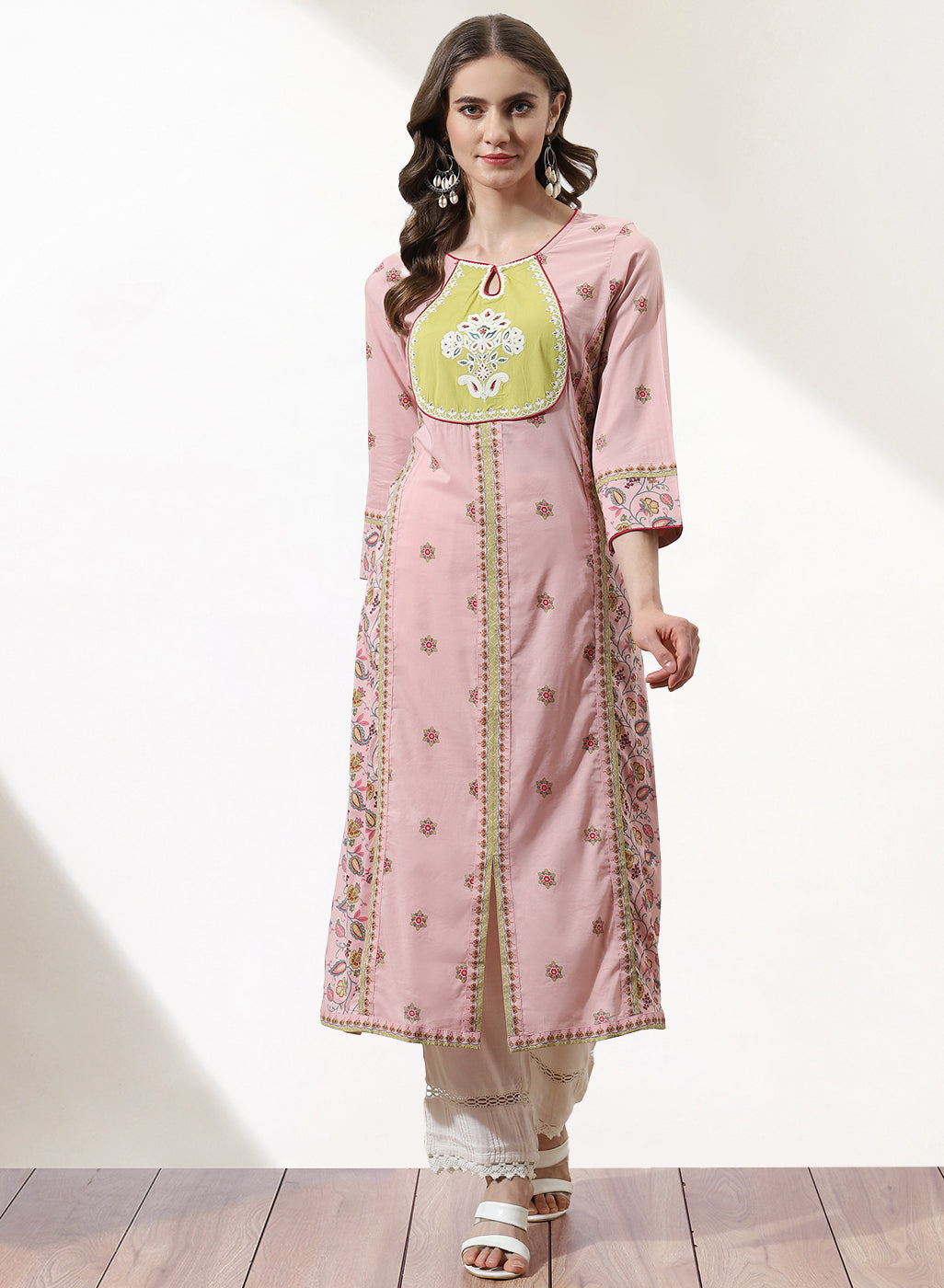 Peach Cotton Kurta Set with Floral Embroidery-23SLK04001-5 – Lakshita