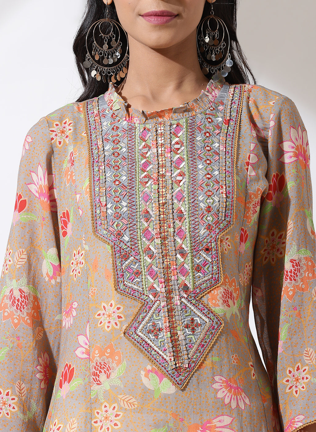 Grey Dhaage Collection Printed Kurta With Embroidery