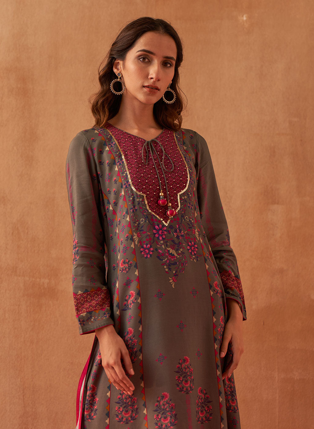 Grey Dhaage Collection Printed Kurta With Sequins