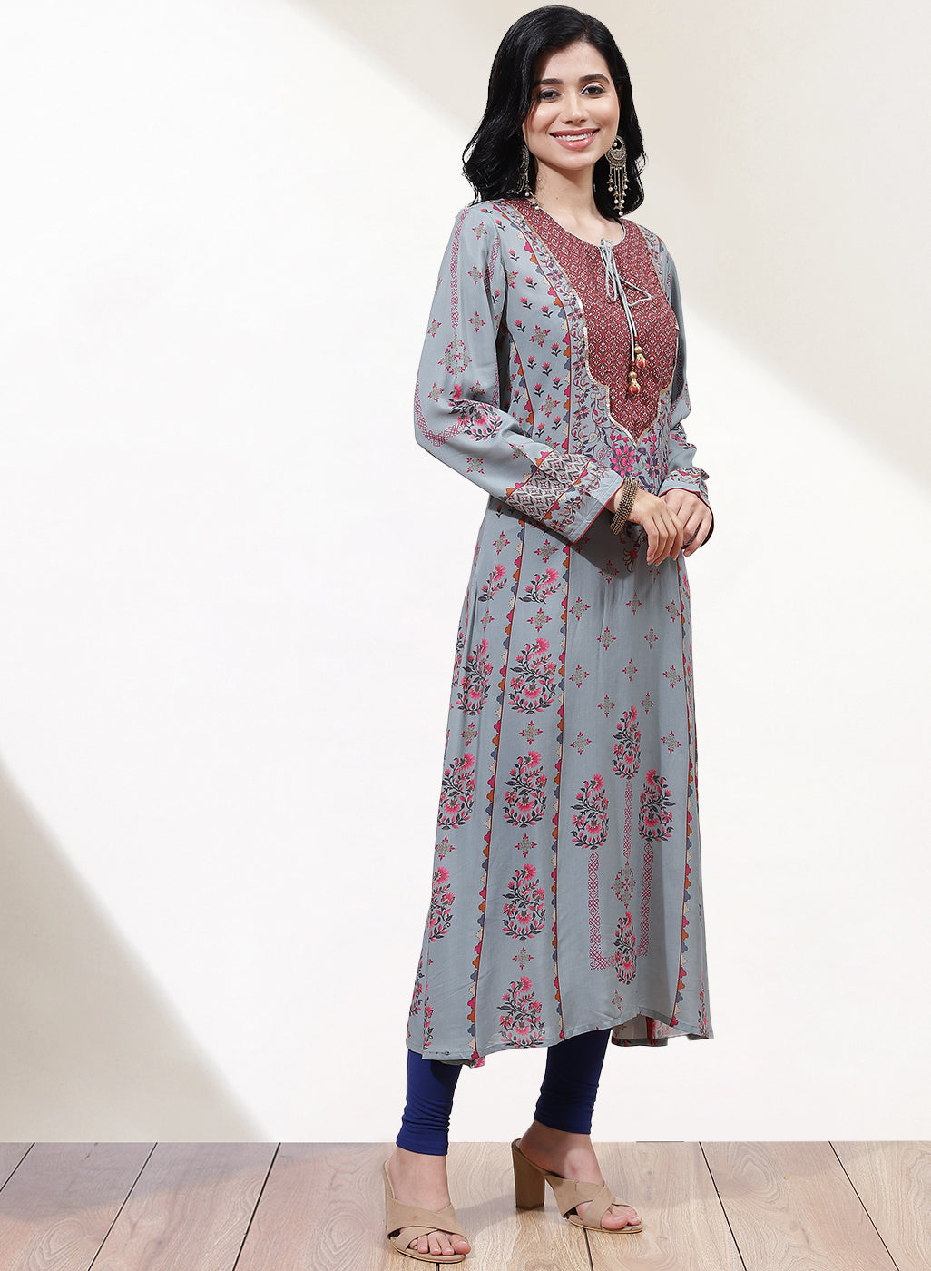 Sky Blue Dhaage Collection Printed Kurta With Sequins