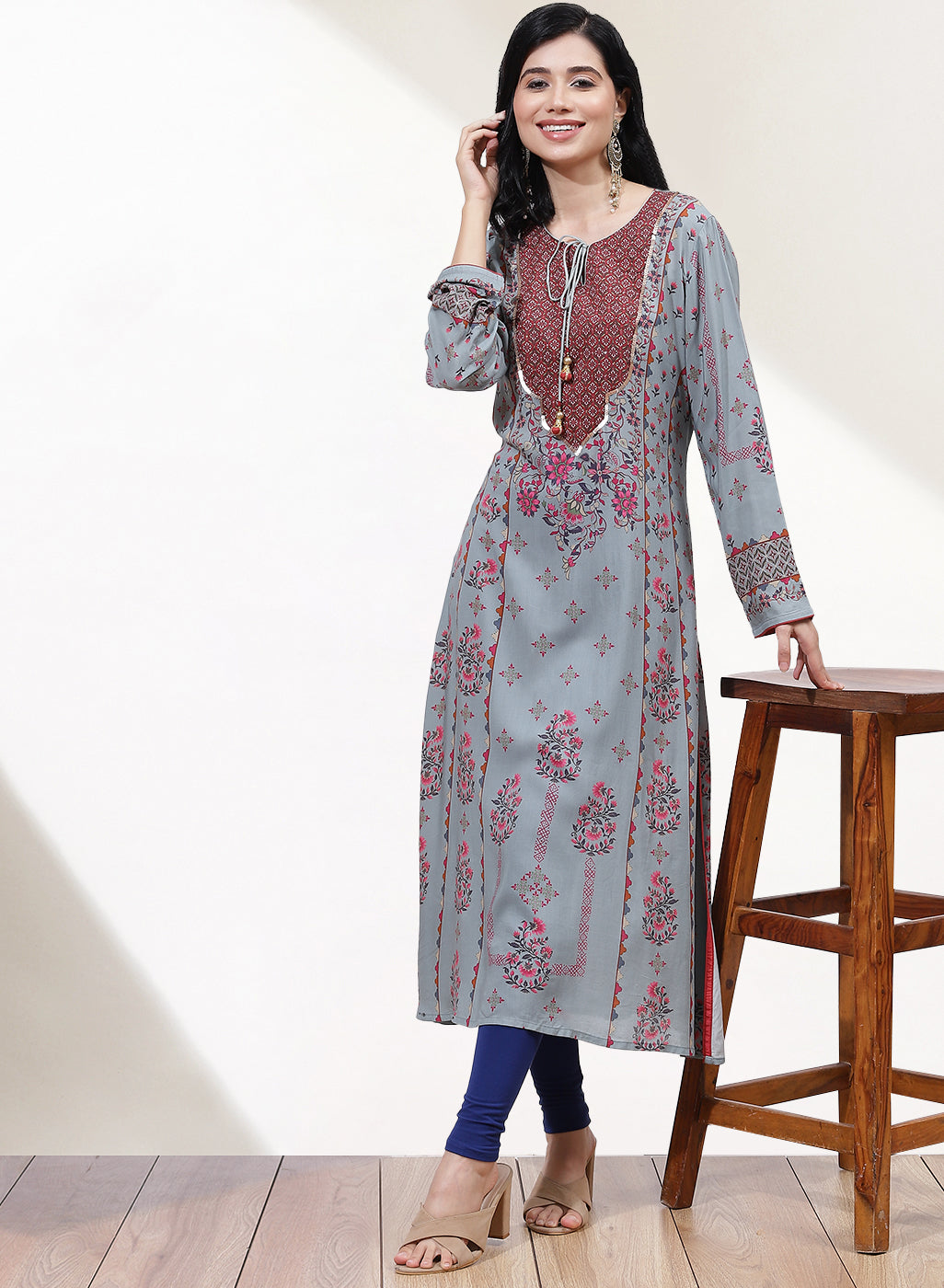 Sky Blue Dhaage Collection Printed Kurta With Sequins