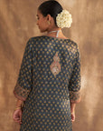 Grey Printed Kurta Set With Delicate Embroidery - Lakshita