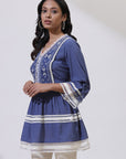 Blue Tunic With Embroidery & Lace