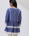 Blue Tunic With Embroidery & Lace