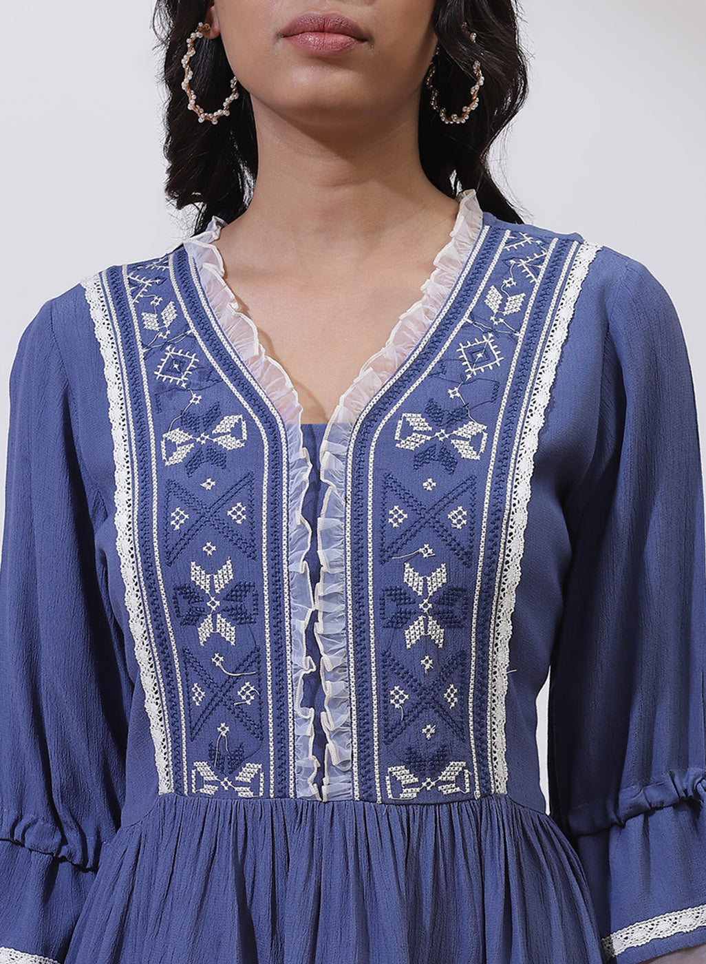 Blue Tunic With Embroidery &amp; Lace