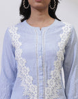 Sky Blue Embroidered Nargis Shirt with Lace Details