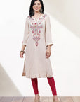 Ivory Alora Embroidered Kurti With Tassels