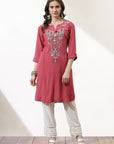 Pink Alora Embroidered Kurti With Tassels