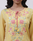 Yellow Phool Collection Kurti With Multi-Colour Embroidery