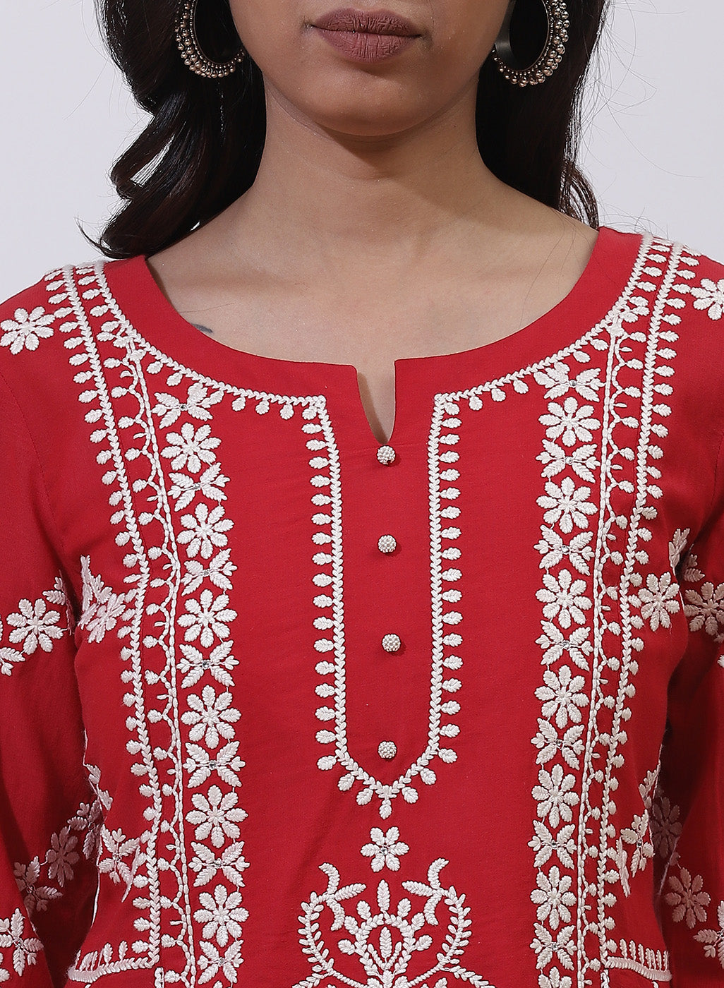 Red Embroidered Nargis Kurta