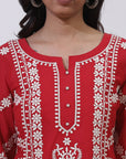 Red Embroidered Nargis Kurta