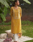 Yellow Embroidered Nargis Kurta
