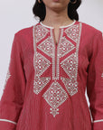 Red Embroidered Nargis Kurti
