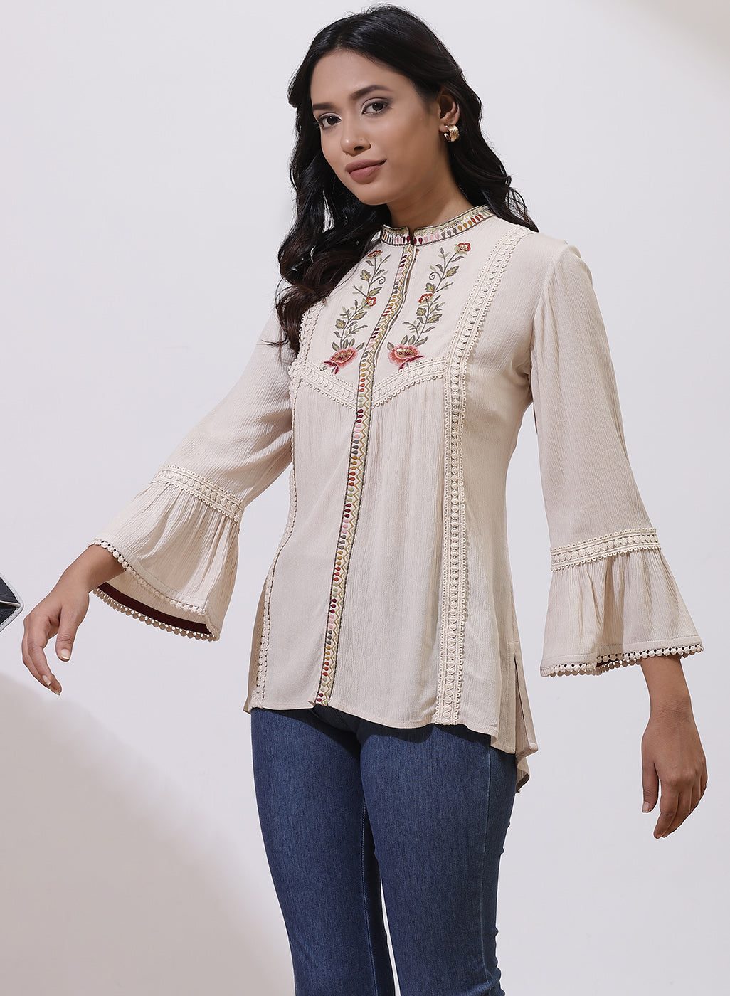 Pearl White Floral Embroidered Nargis Tunic