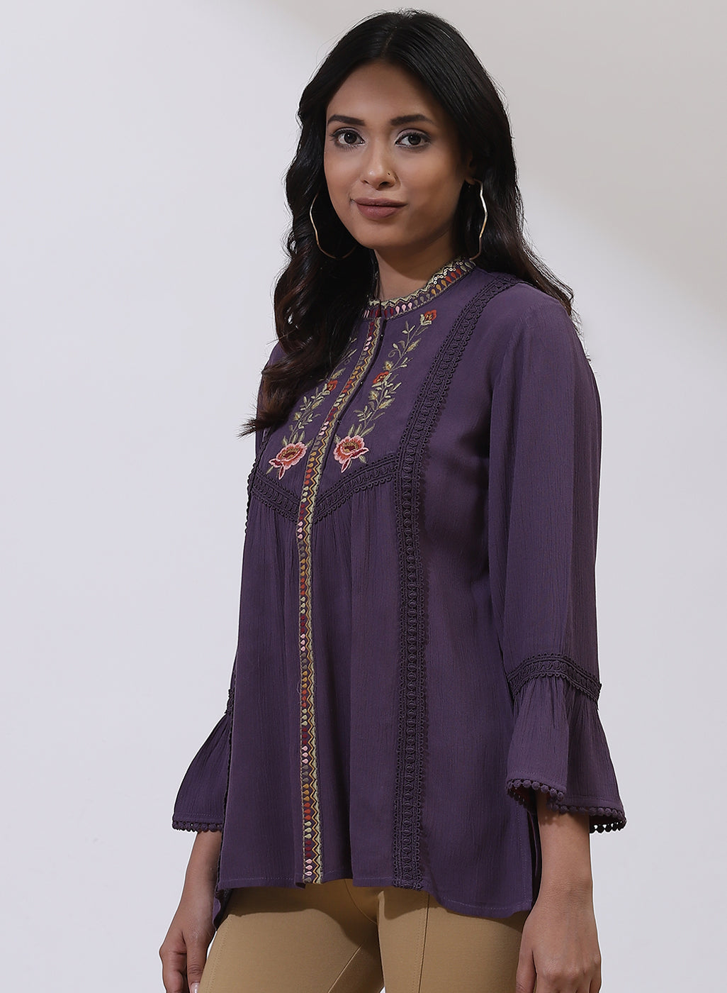 Purple Floral Embroidered Nargis Tunic