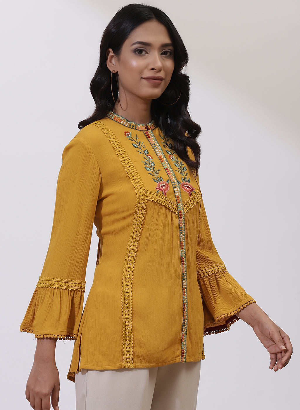 Mustard Floral Embroidered Nargis Tunic