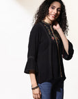 Charcoal Black Floral Embroidered Nargis Tunic