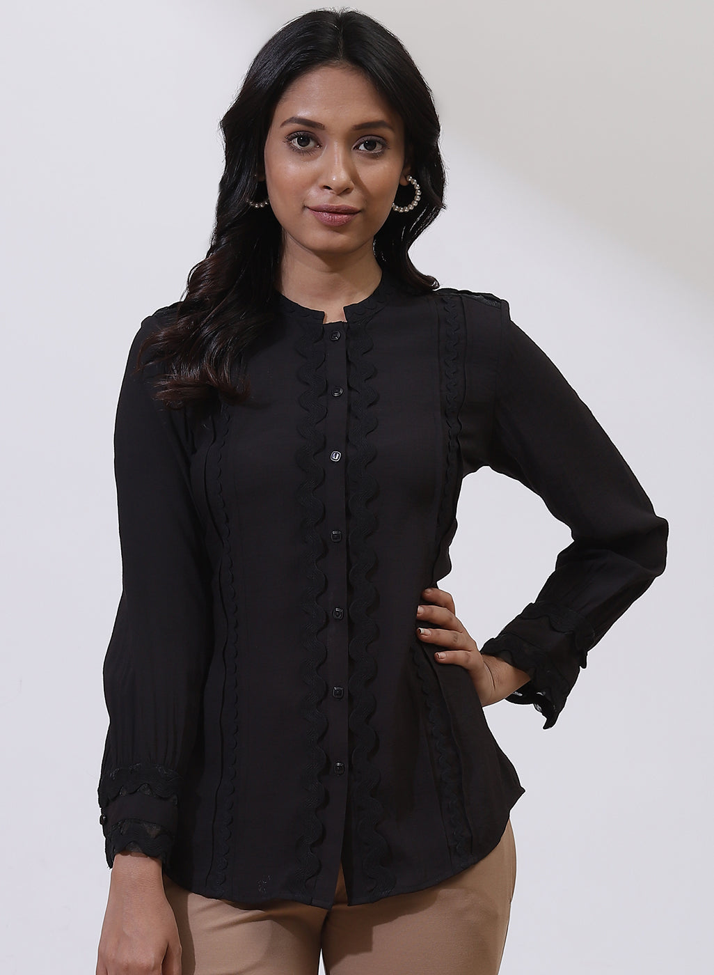 Black Phool Collection Shirt With Zigzag Lace